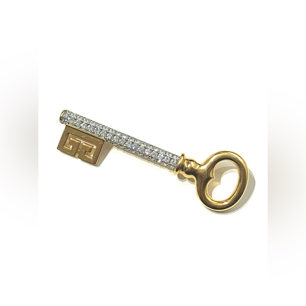 Vintage Givenchy Crystal Key Logo Brooch